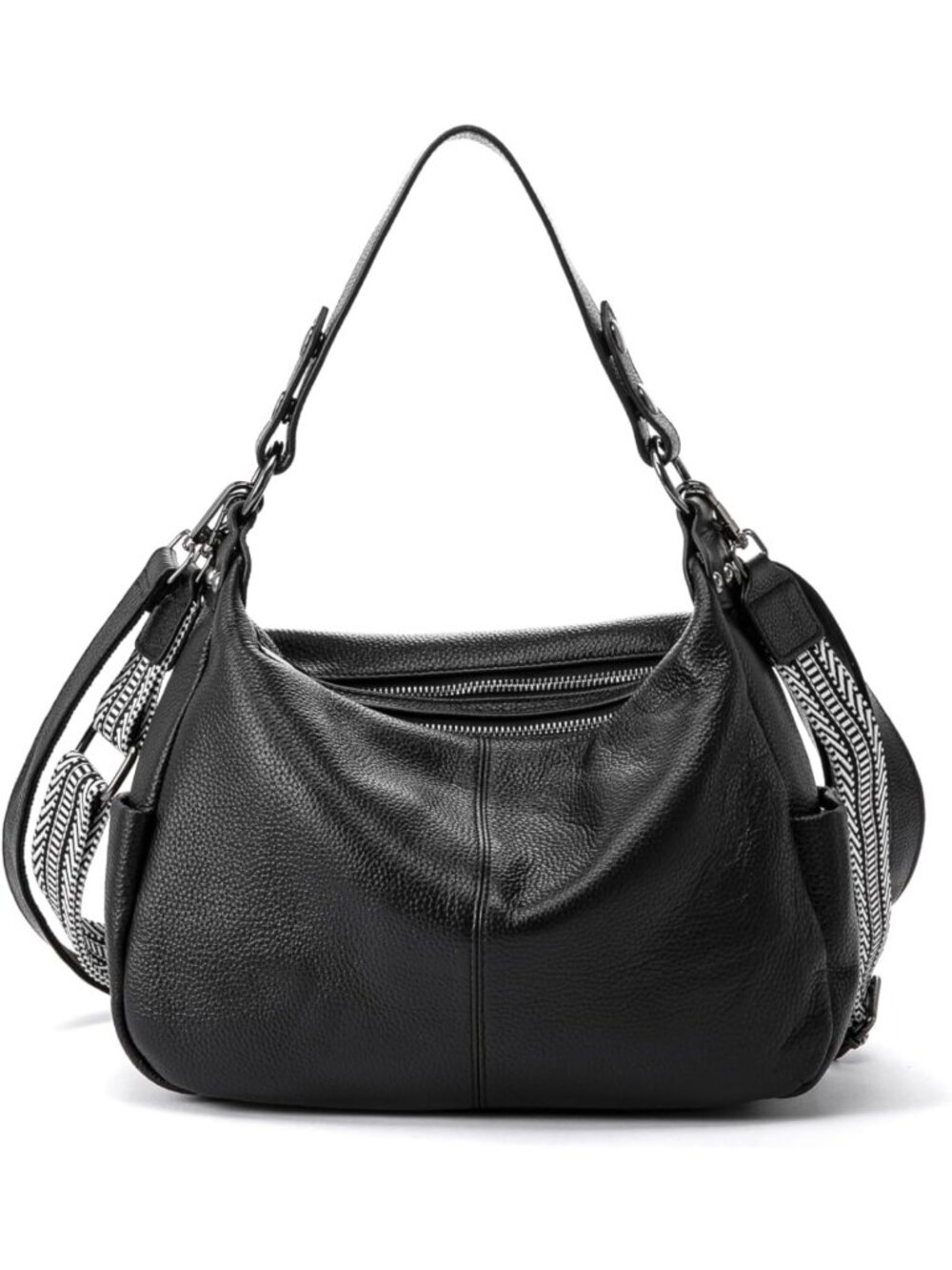 Stylish Genuine Leather Hobo Bag, Crossbody Handbag with 3 Straps, Soft Shoulder
